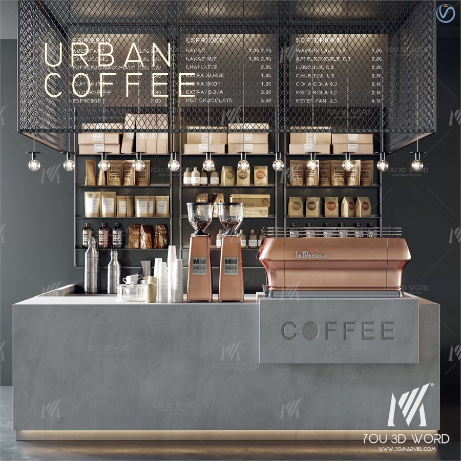 Industrial style cafe bar 3d model